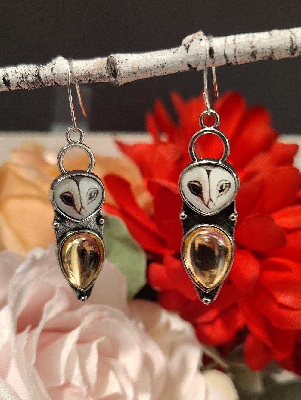 Vintage Style Barn Owl dangle earrings